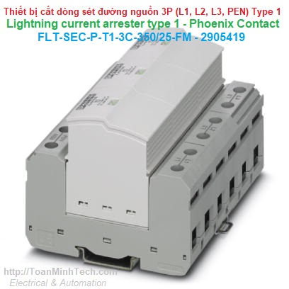 Thiết bị chống sét lan truyền bảo vệ nguồn điện 3 pha (L1, L2, L3, PEN) Type 1 - Phoenix Contact - FLT-SEC-P-T1-3C-350/25-FM 2905419